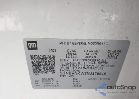 2022 Chevrolet Traverse Awd High Country from USA, damaged, VIN 1GNEVNKW3NJ175518